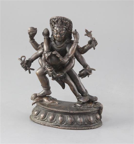 A Tibetan bronze group of Makahla height 16cm